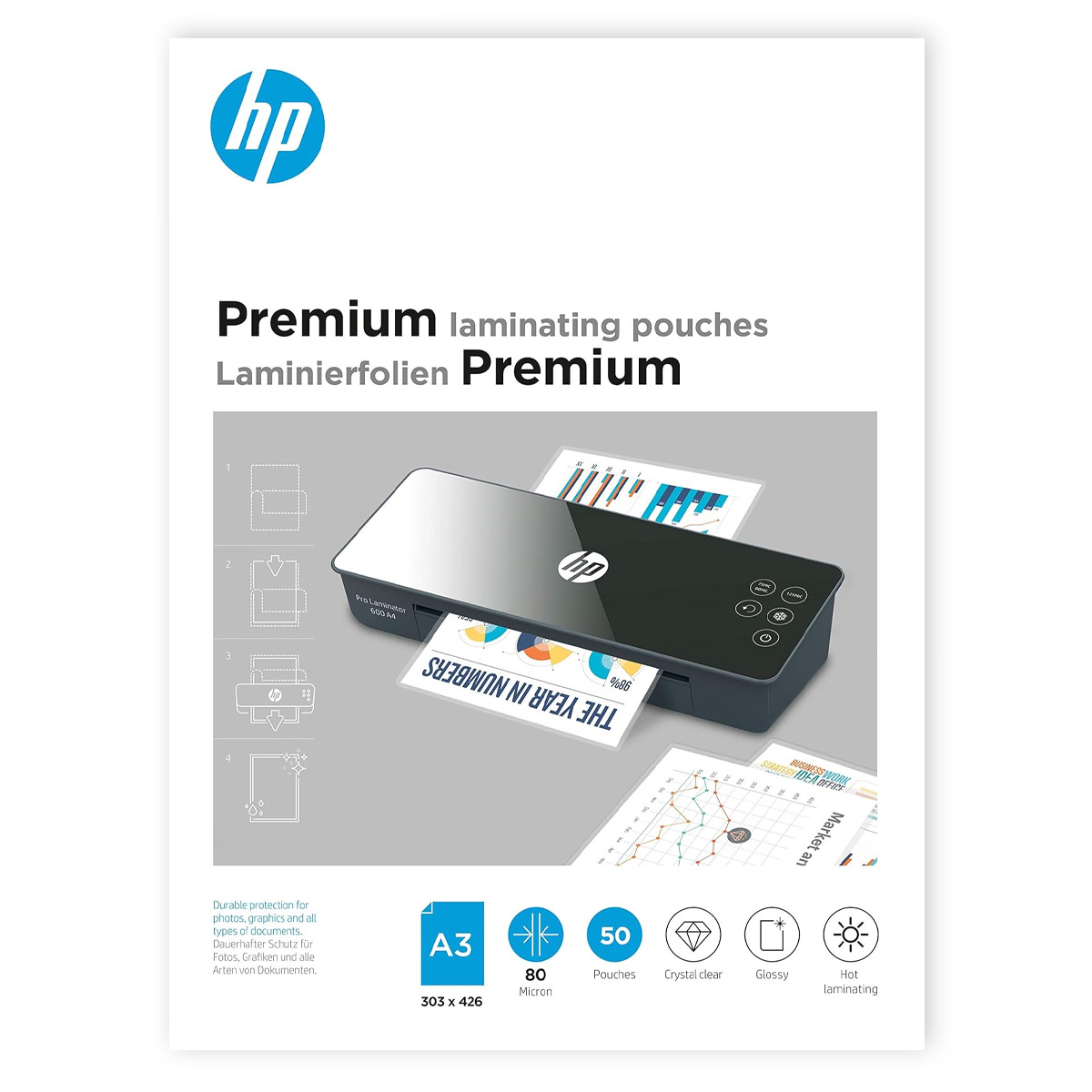 HP Laminiertaschen Premium, A3, 80 Micron, 50 Stück 