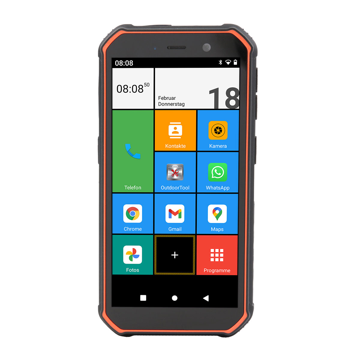 Olympia TREK Outdoor Smartphone schwarz/orange I Großer Akku I GPS/AGPS/GLONASS/BEIDOU I viele Sensoren I Hoher Schutz IP 68 I Dual-SIM