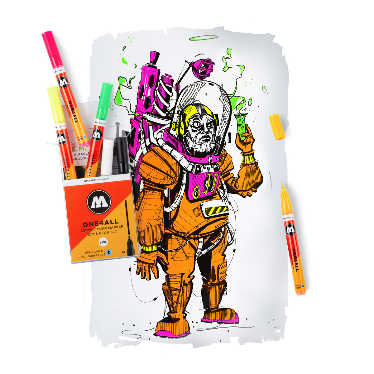 Molotow Acrylmarker ONE4ALL ACRYLIC 127HS 6er Etui, Neon Set, sortiert 