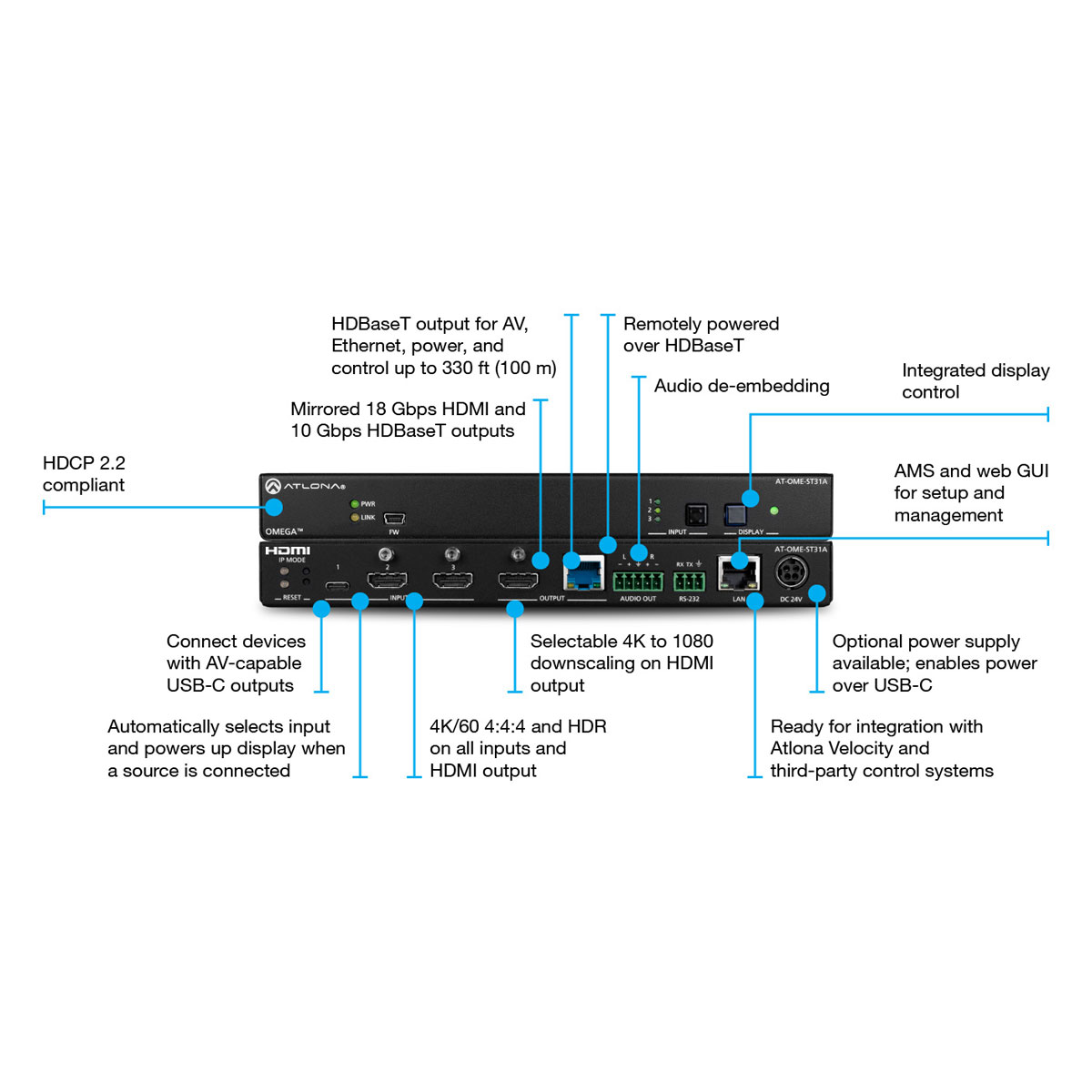 Atlona AT-OME-ST31A USB-C/HDMI Switcher 3 X 2 