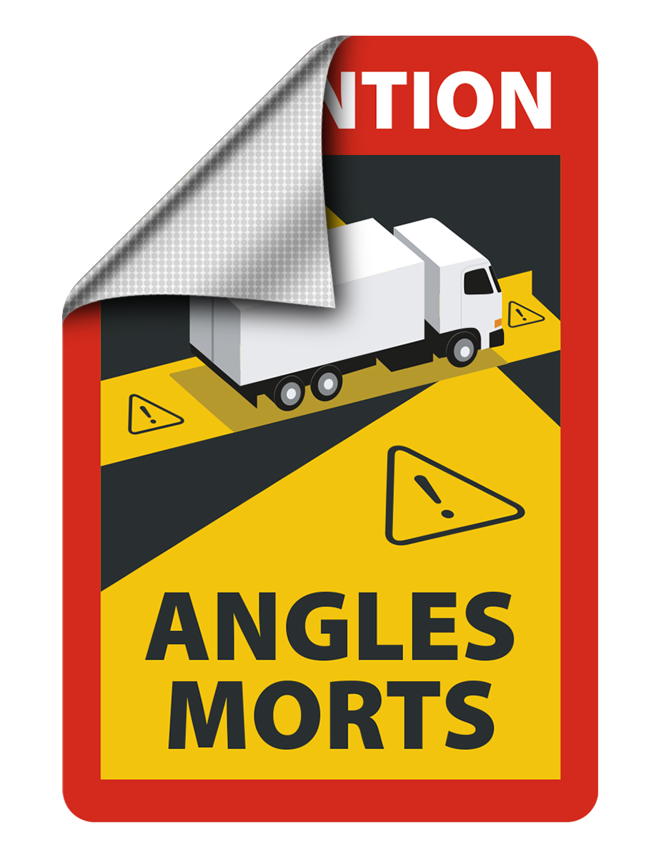 Angles Morts - Toter Winkel Hinweisschild für LKW/Sattelzug nanodot, wiederverwendbar, A5, 5 Stück