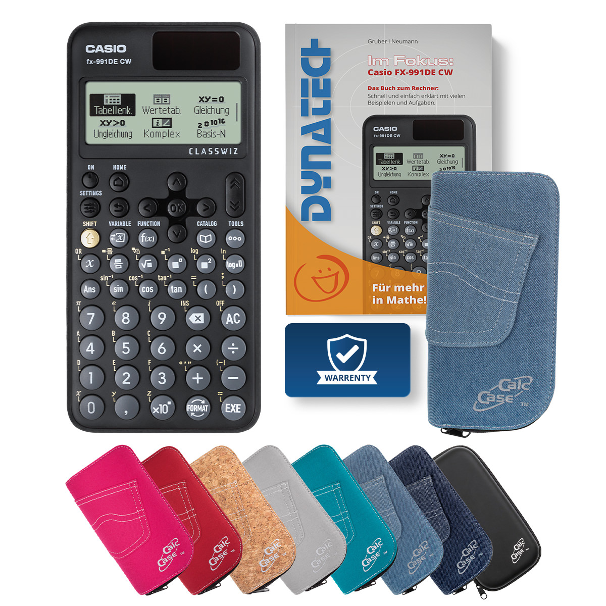 Casio FX-991 DE CW Schulrechner mit Schutztasche hellblau & Fachbuch 