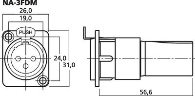 MONACOR NA-3FDM NEUTRIK-XLR-Durchgangs-Einbauarmaturen, 3-polig