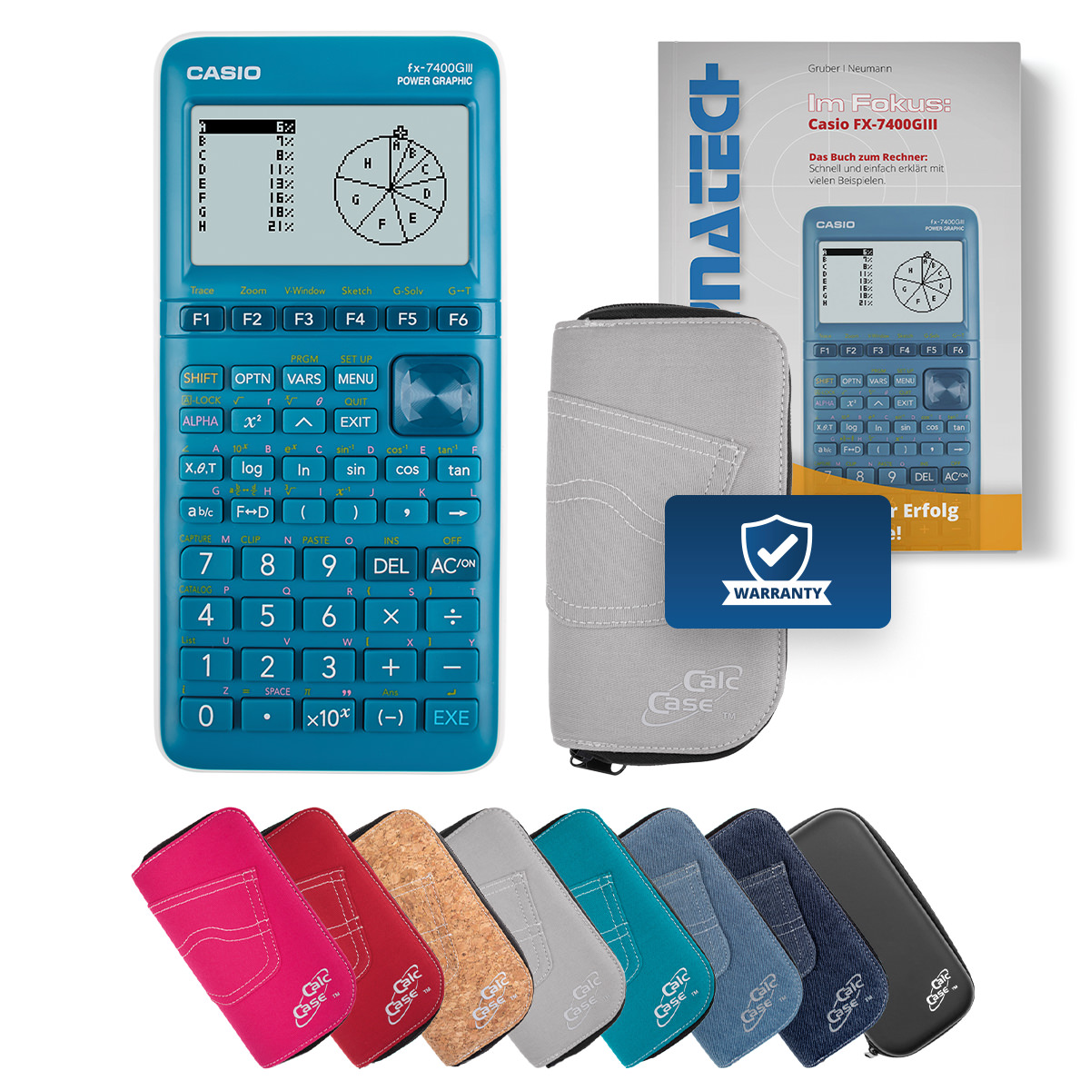 Casio FX-7400 G III Grafikrechner mit Schutztasche hellgrau und Fachbuch 