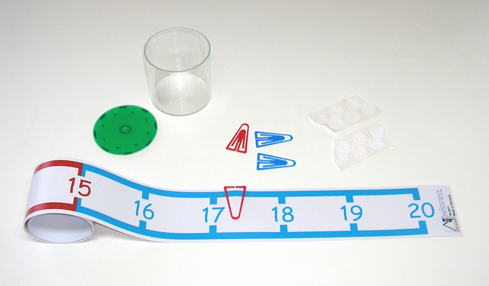 Wissner Zahlenstrahl Rechenband in Schreibschrift 1-20, 2 m lang, inkl. Klammer je 2x rot und blau 