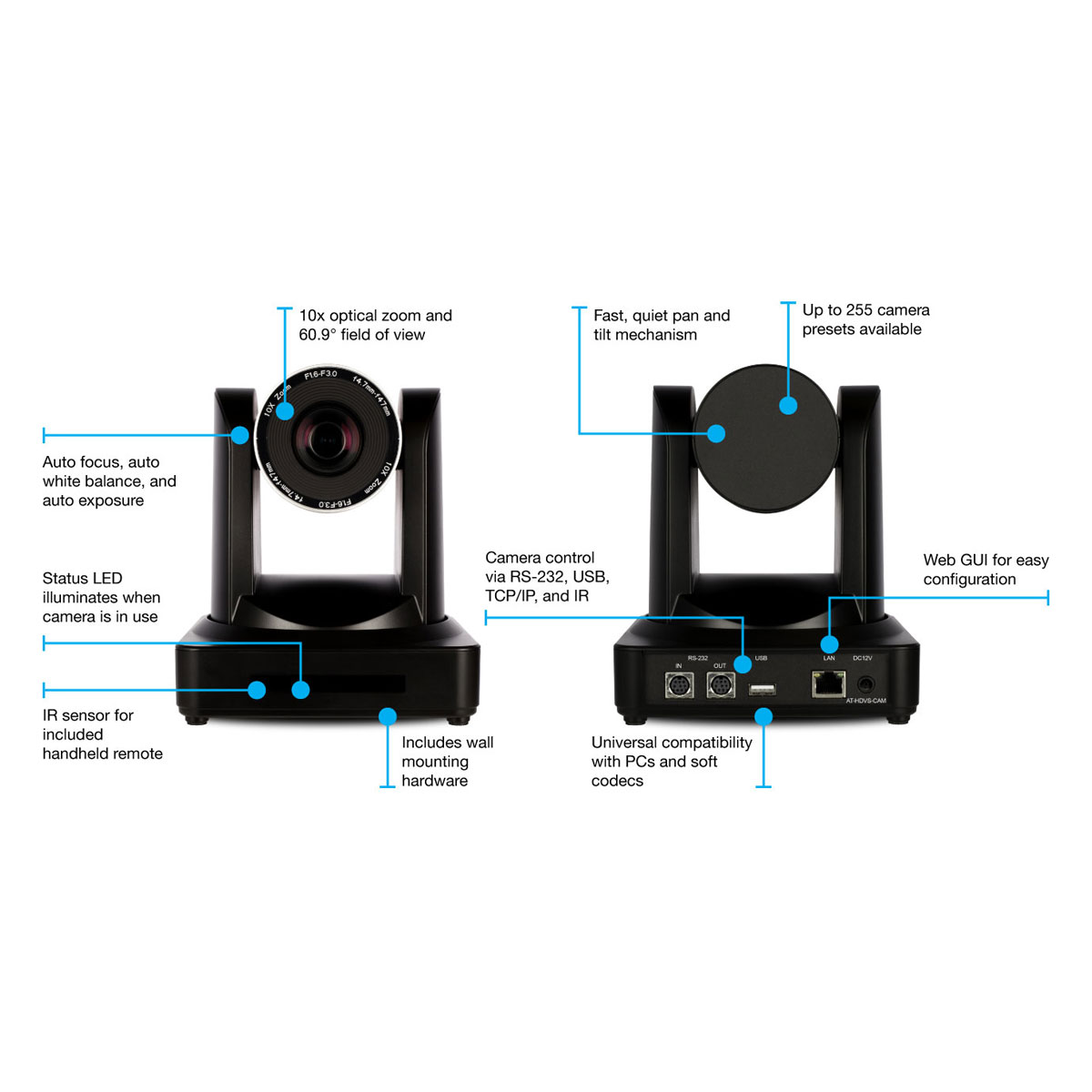Atlona AT-HDVS-CAM-W PTZ-Kamera, weiß, USB 2.0 
