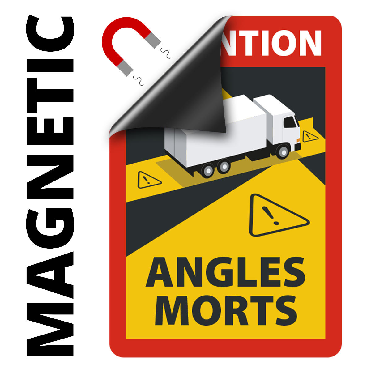 Angles Morts - Toter Winkel Hinweisschild für LKW/Sattelzug magnetisch, A5, 5 Stück