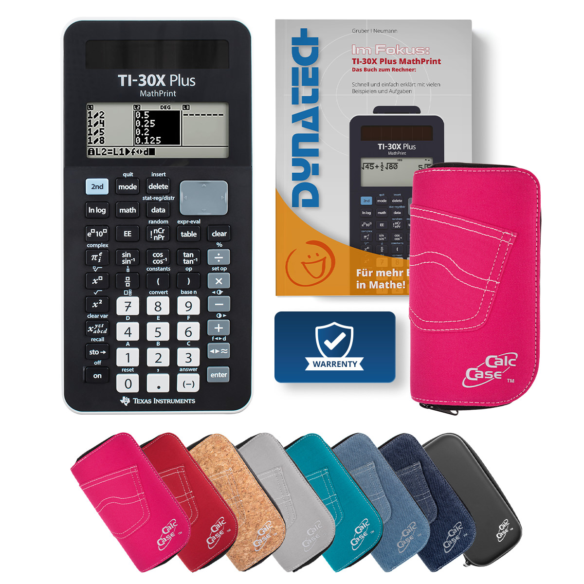 TI-30X Plus MP Schulrechner mit Schutztasche pink und Fachbuch 