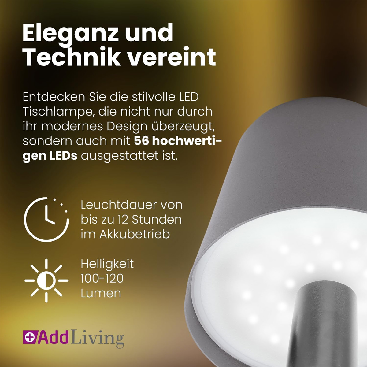 AddLiving LED Flaschenleuchte Grau 