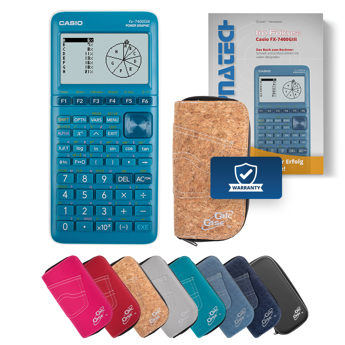 Casio FX-7400 G III Grafikrechner mit Schutztasche kork und Fachbuch 