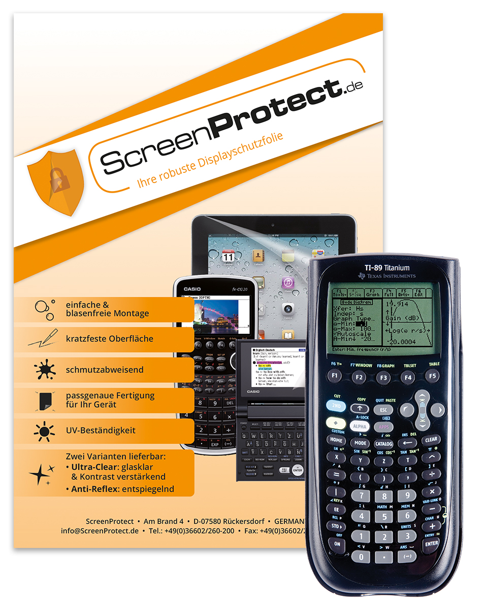 ScreenProtect Displayschutzfolie AntiReflex für TI-89 Titanium (Folie+Microfasertuch)