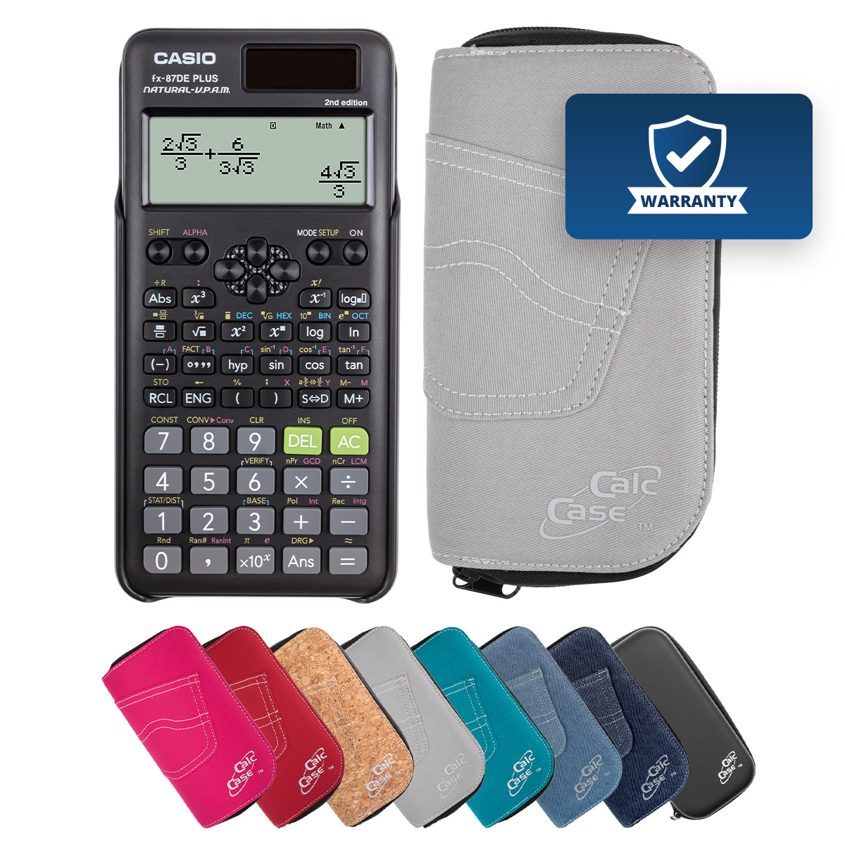 Casio FX-87 DE Plus II Schulrechner mit Schutztasche im Jeans-Design hellgrau 