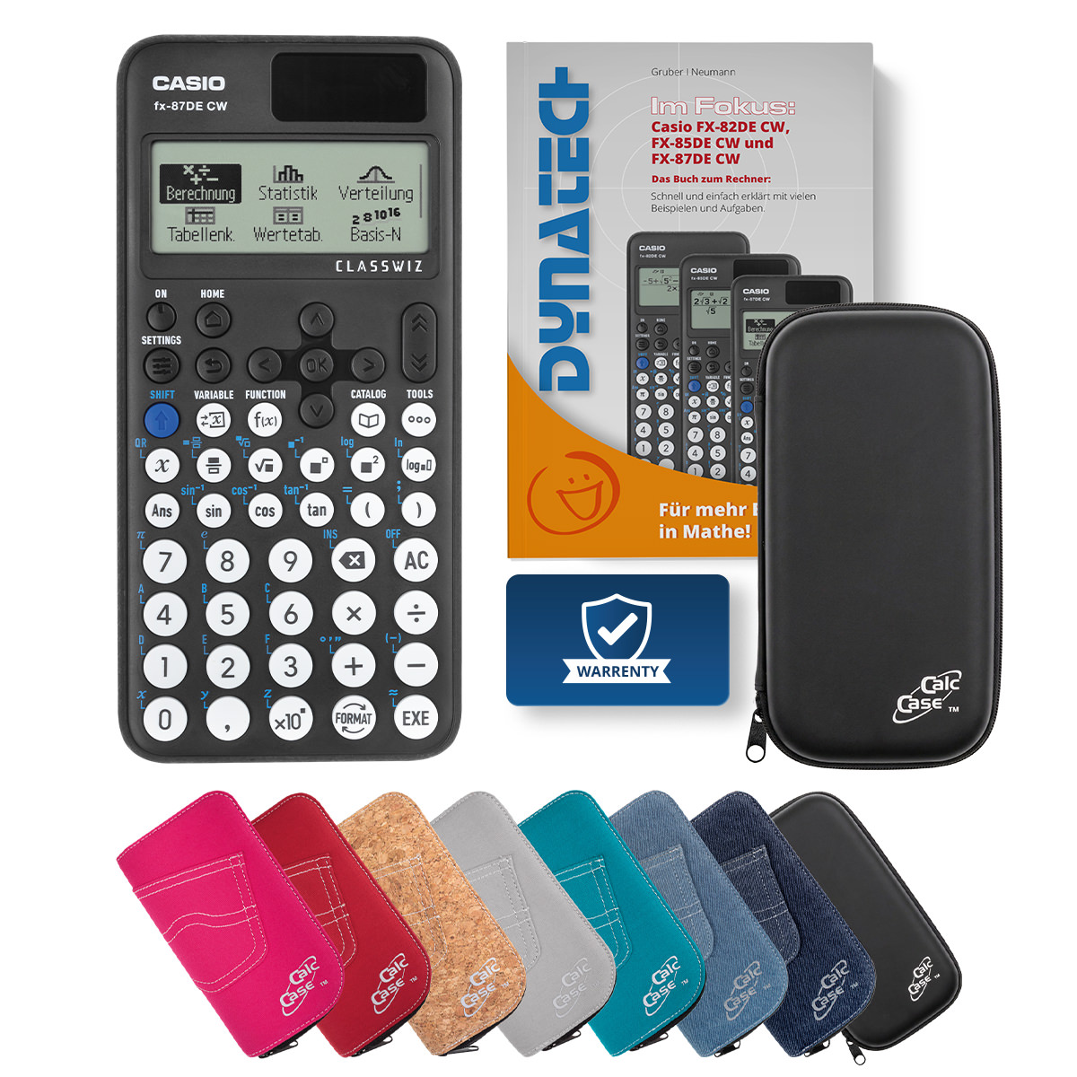 Casio FX-87 DE CW Schulrechner Classic Bundle mit Schutztasche schwarz & Fachbuch 