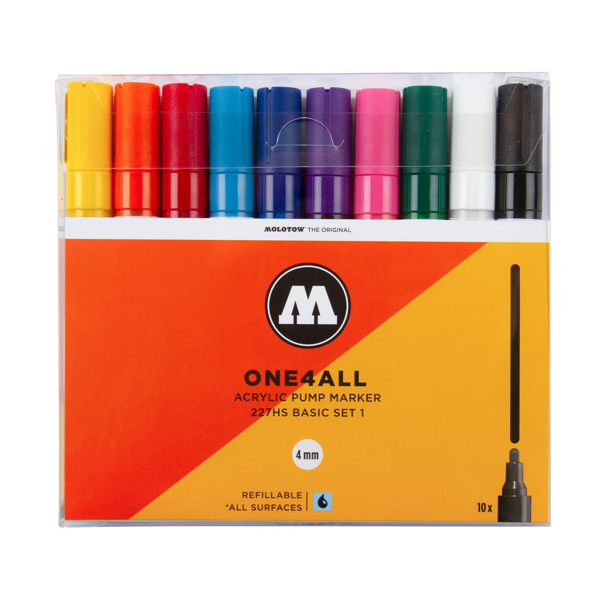 Molotow Acrylmarker ONE4ALL ACRYLIC 227HS 10er Etui, 4 mm, Basic Set 1 