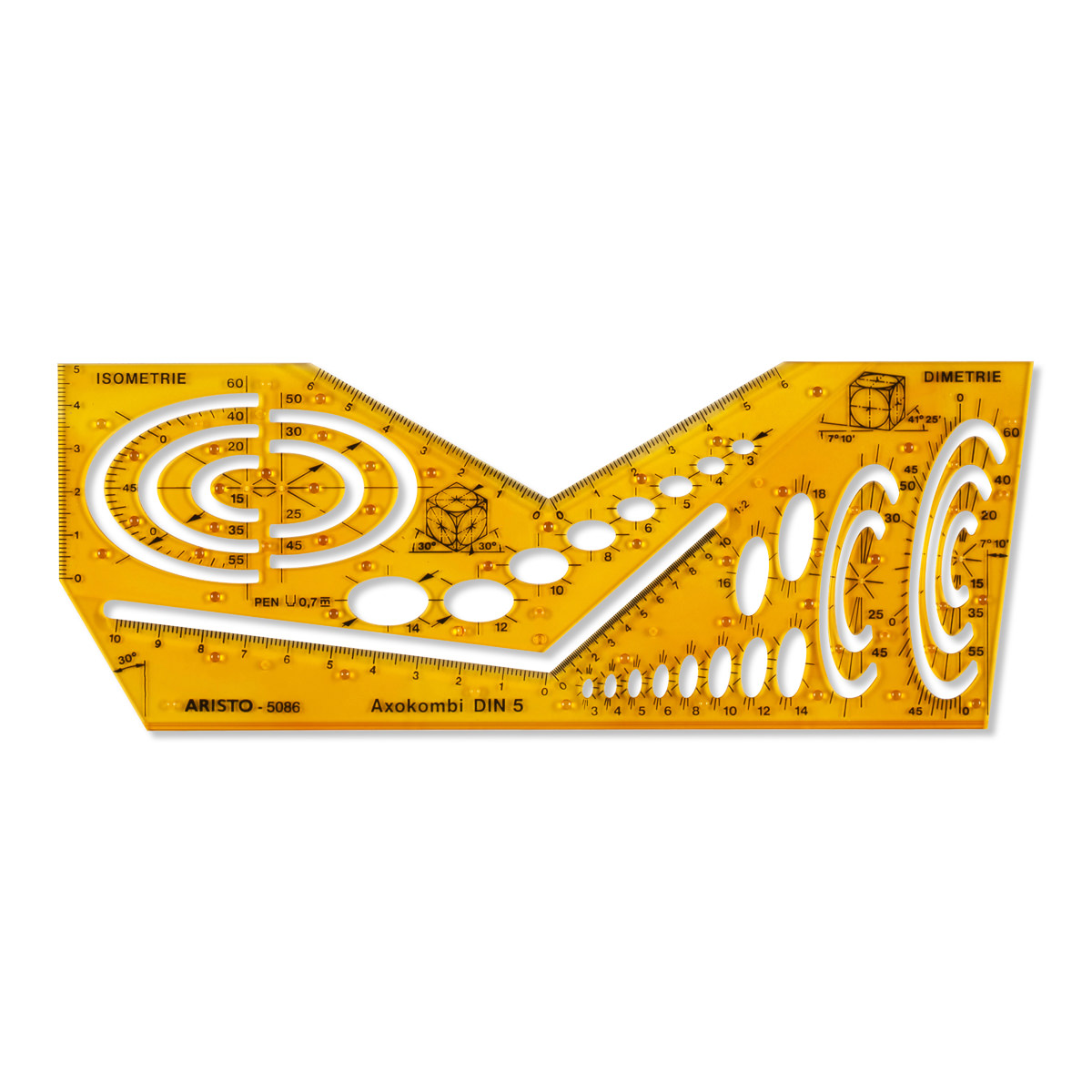 Aristo Schablone Axokombi I DIN 5, 225 x 85 mm, Tuschenoppen 