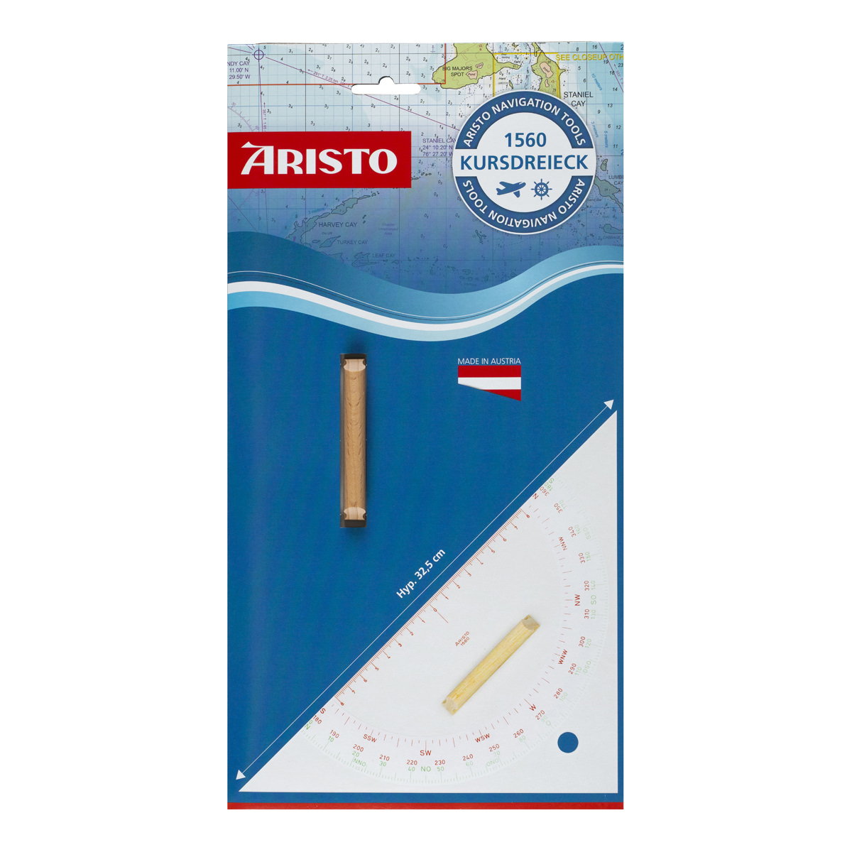 Aristo Kursdreieck 32,5 mm mit Holzgriff, Winkelskalen, 16 cm 