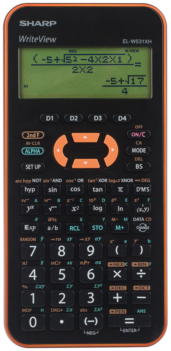 Sharp EL-W531 XH YR Schulrechner orange, Batteriebetrieb 