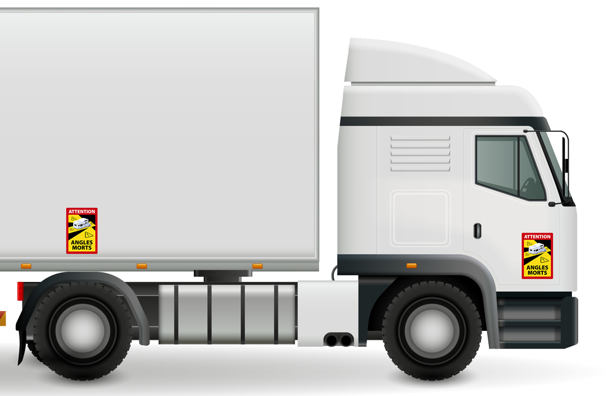 Angles Morts - Toter Winkel Hinweisschild für LKW/Sattelzug magnetisch, A5, 5 Stück