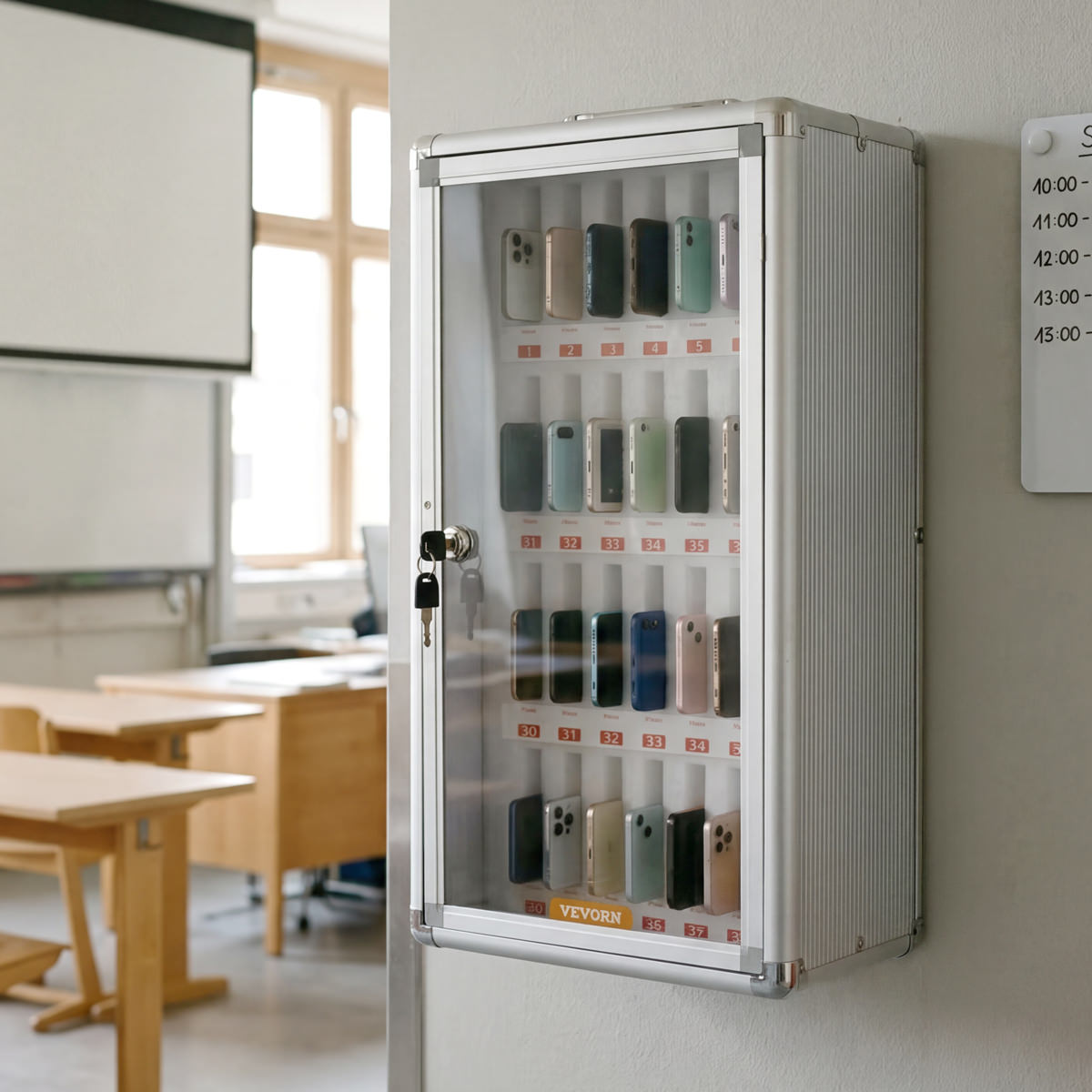 Handyhotel für 36 Handys, abschließbare Aufbewahrungsbox mit Wandhalterung & Tragegriff 