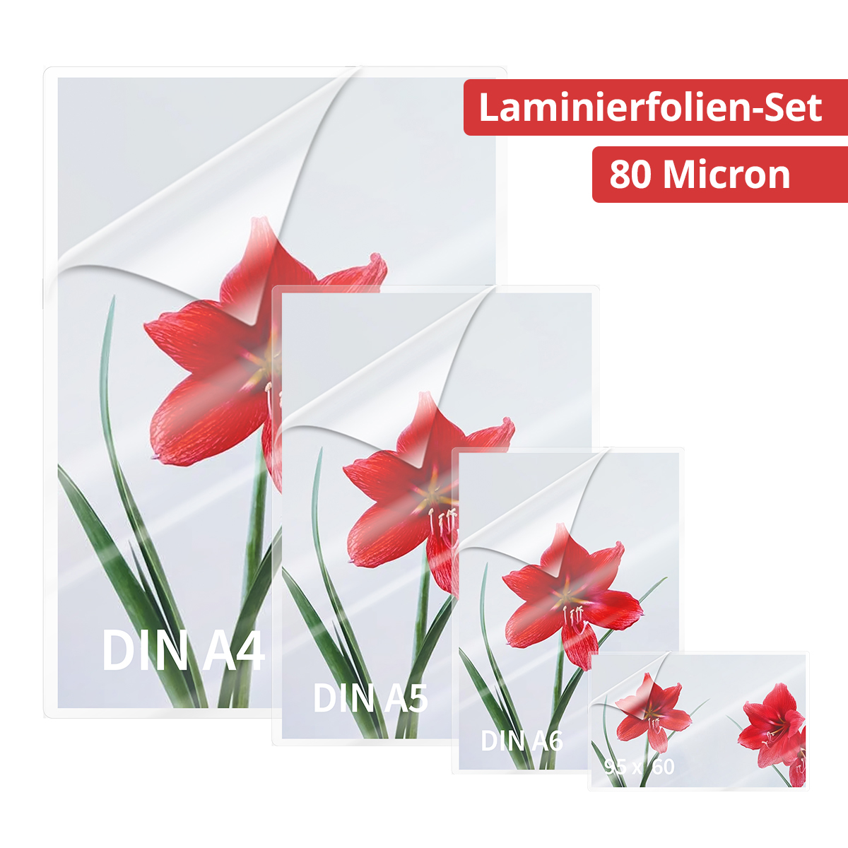 Olympia 9165 Set mit 100 Laminierfolien 80µ, Visitenkartengröße, A6, A5, A4