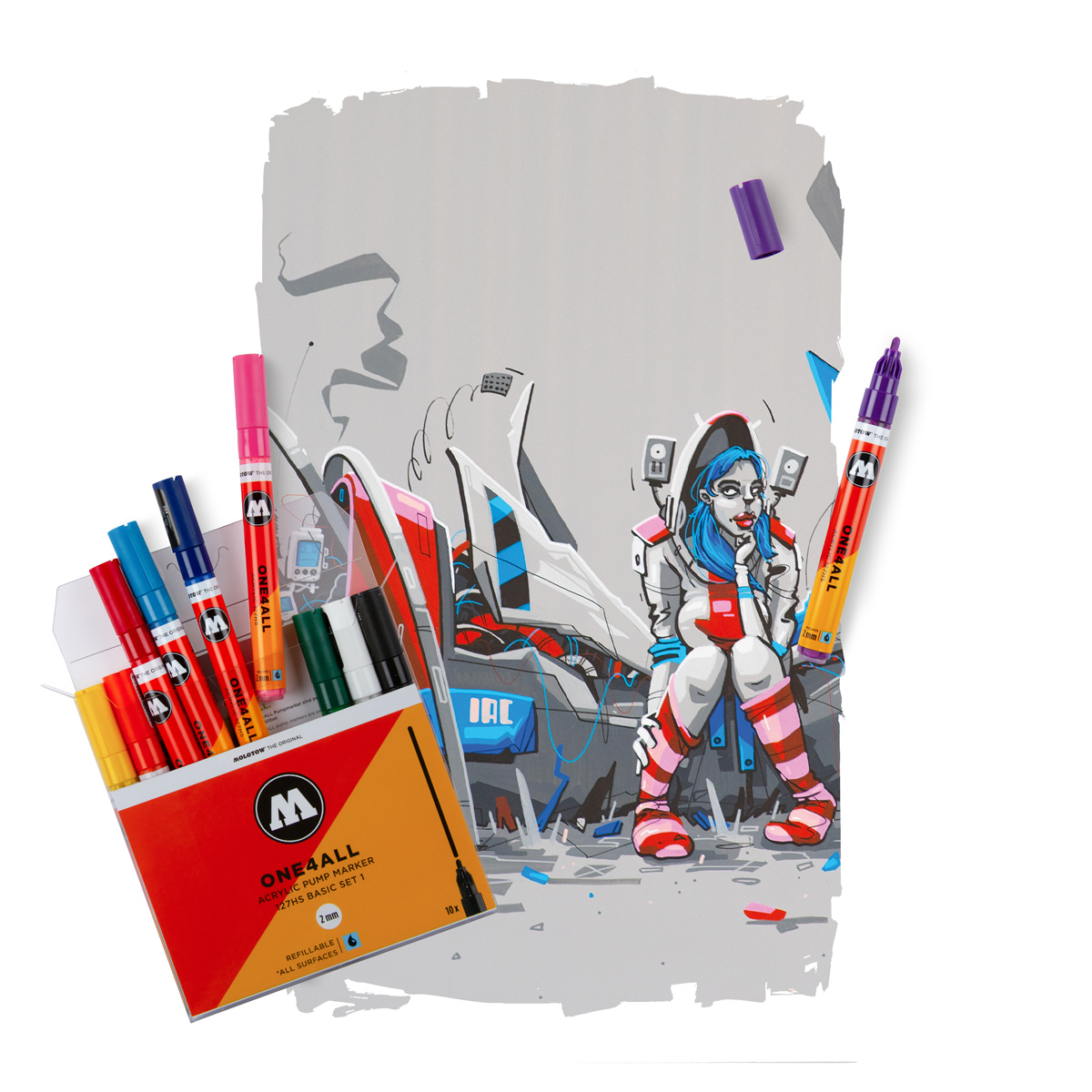 Molotow Acrylmarker ONE4ALL ACRYLIC 127HS 10er Etui, 2 mm, Basic Set 1 