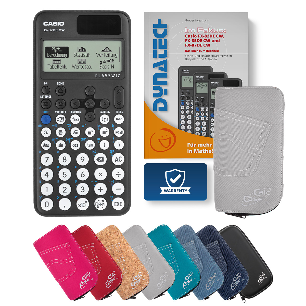 Casio FX-87 DE CW Schulrechner mit Schutztasche hellgrau & Fachbuch 