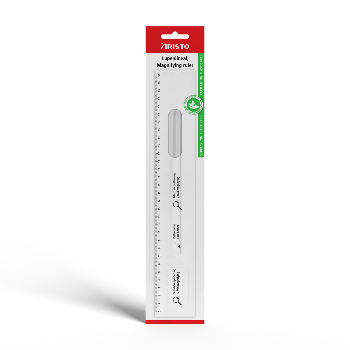 Aristo Lupenlineal 30 cm mm-Teilung, Fenster- und Zeilenlupe 