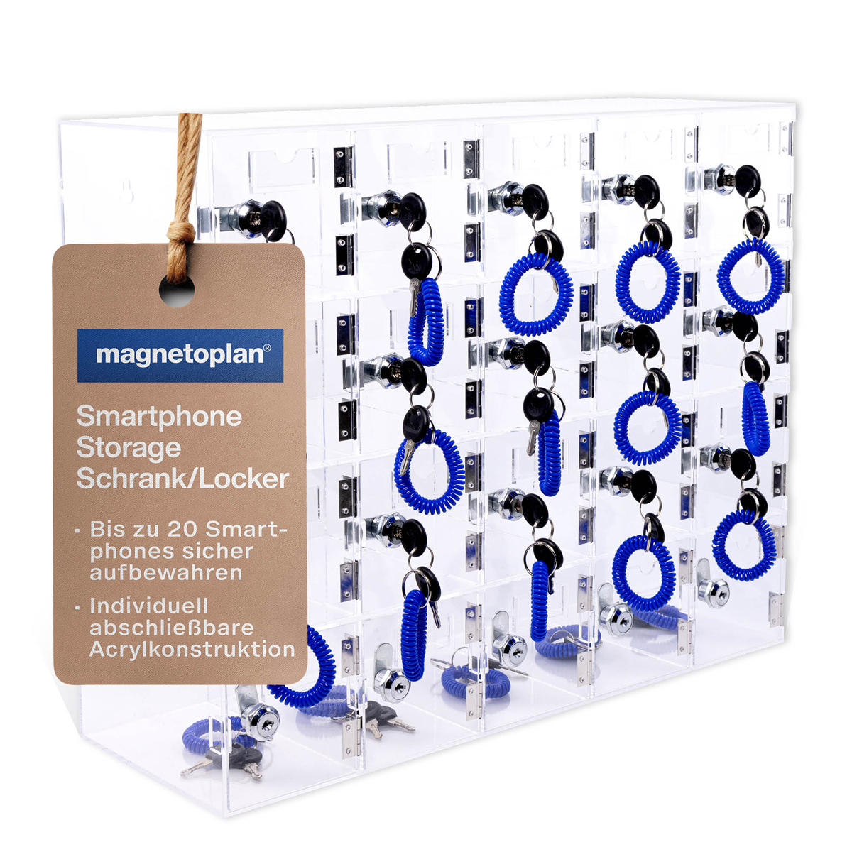 Magnetoplan Smartphone Storage Schrank Acryl, 20 jeweils verschließbare Fächer, Handy Tresor 