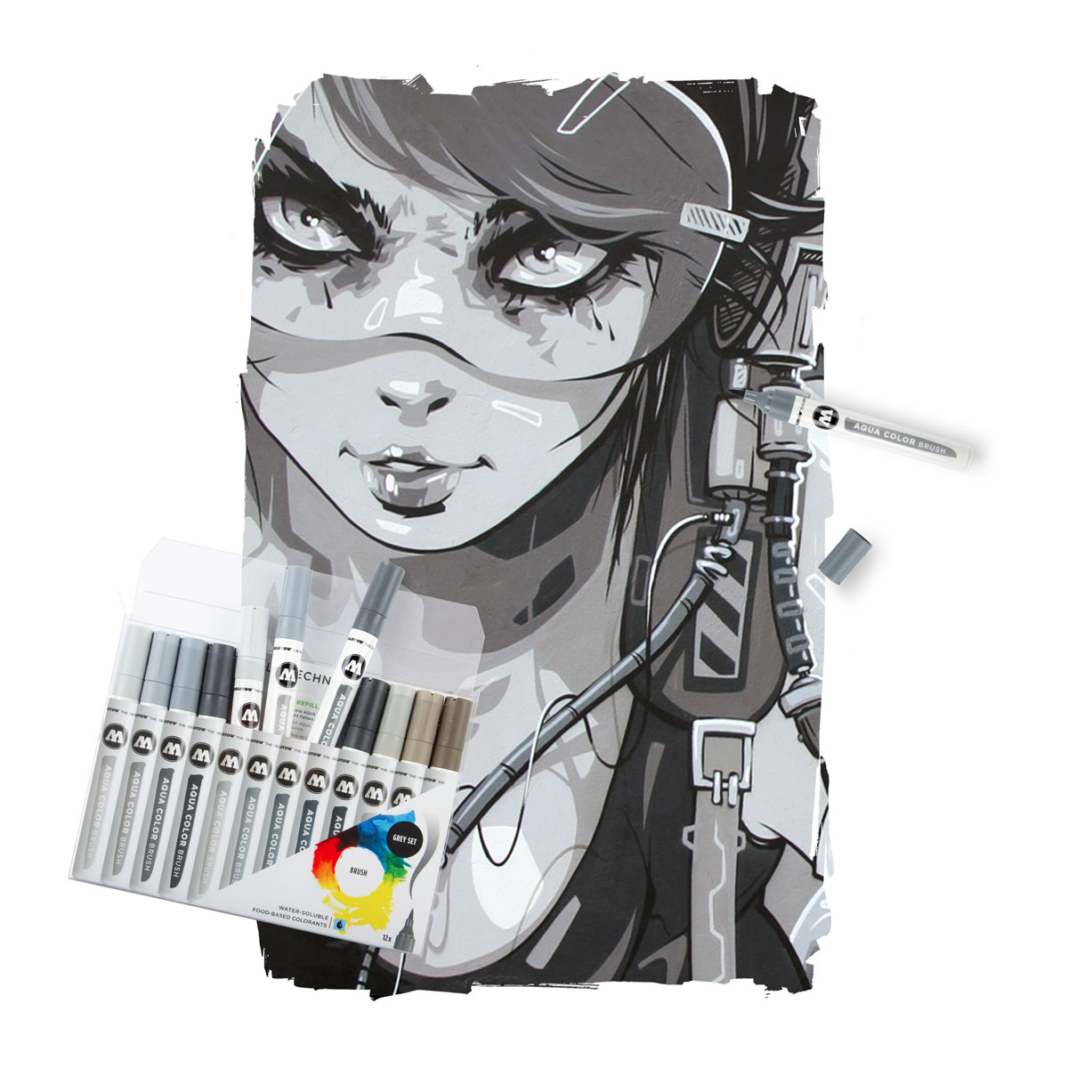 Molotow Marker AQUA COLOR BRUSH 12er Etui, Grey Set, sortiert 
