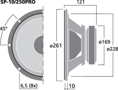 MONACOR SP-10/250PRO PA-Tieftöner, Subwoofer, 250 W, 8 O