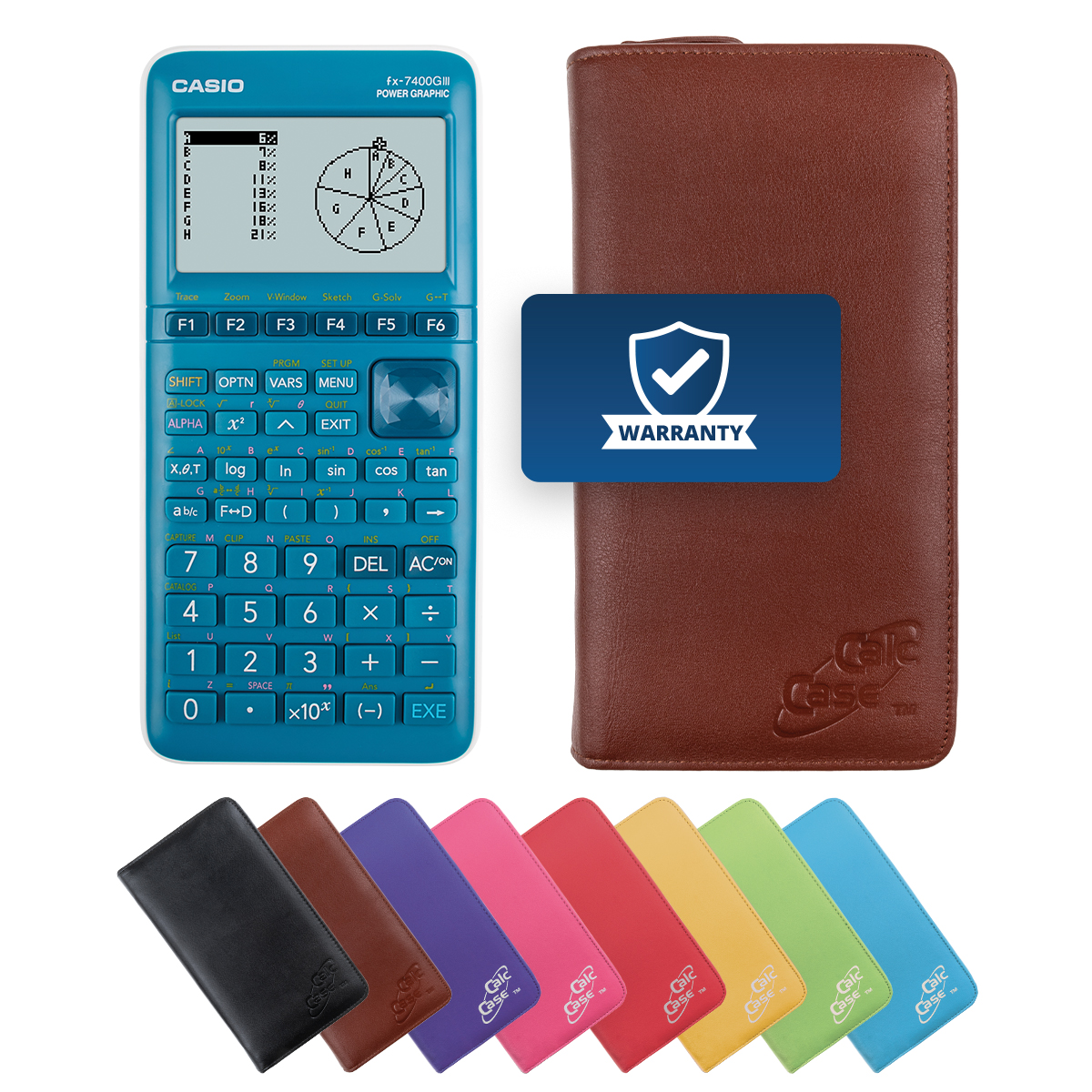 Casio FX-7400 G III Grafikrechner und Schutztasche Rindsleder braun 