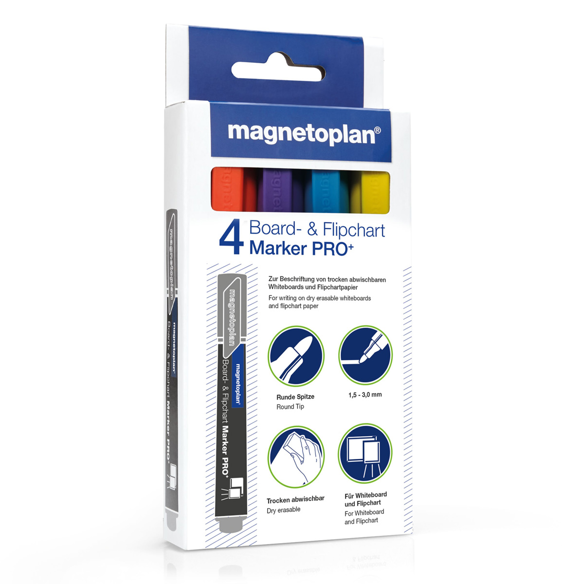 Magnetoplan 1228110 Board- und Flipchartmarker Pro+, 4 Stück, farblich sortiert