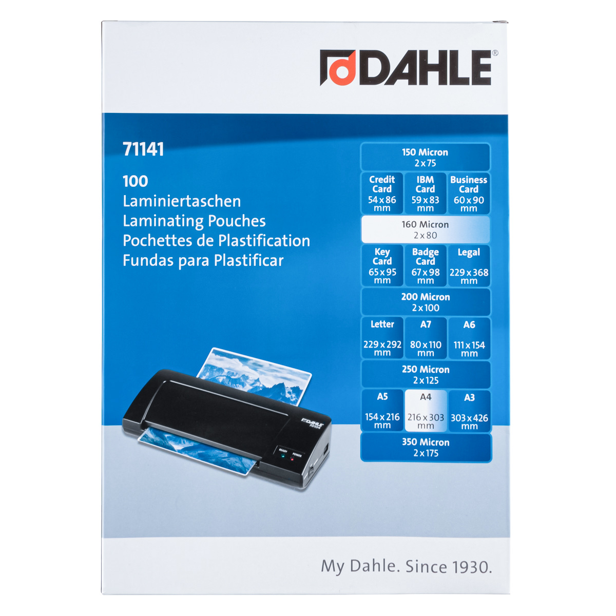 Dahle Laminiertaschen DIN A4 216 x 303 mm, 2x 80 micron, 100 Stück 