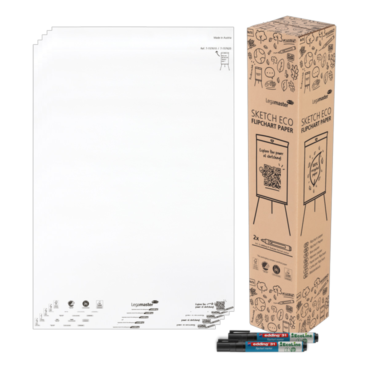 Legamaster 7-157610 Flipchart-Papierblock SKETCH ECO, blanko, 2x 50 Blatt