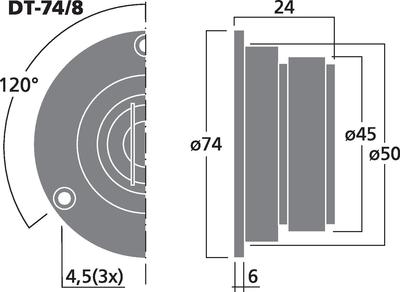 MONACOR DT-74/8 Hi-Fi-Miniatur-Hochtöner, 15 W, 8 O