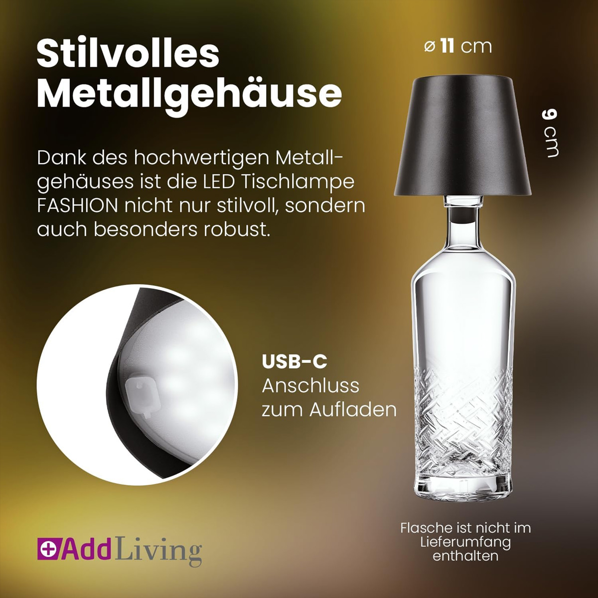 AddLiving LED Flaschenleuchte Schwarz 