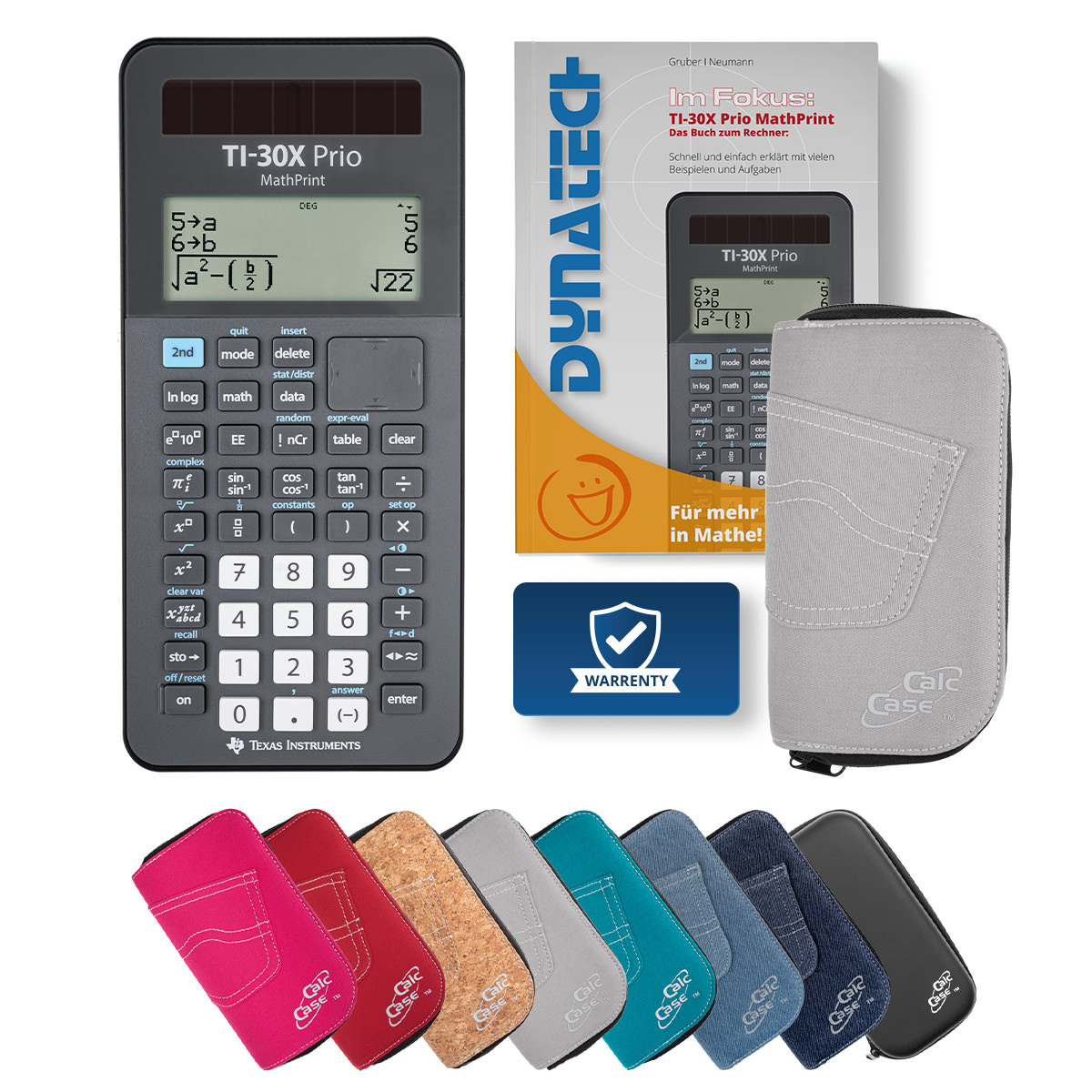 TI-30X Prio MP Schulrechner mit Schutztasche hellgrau und Fachbuch 