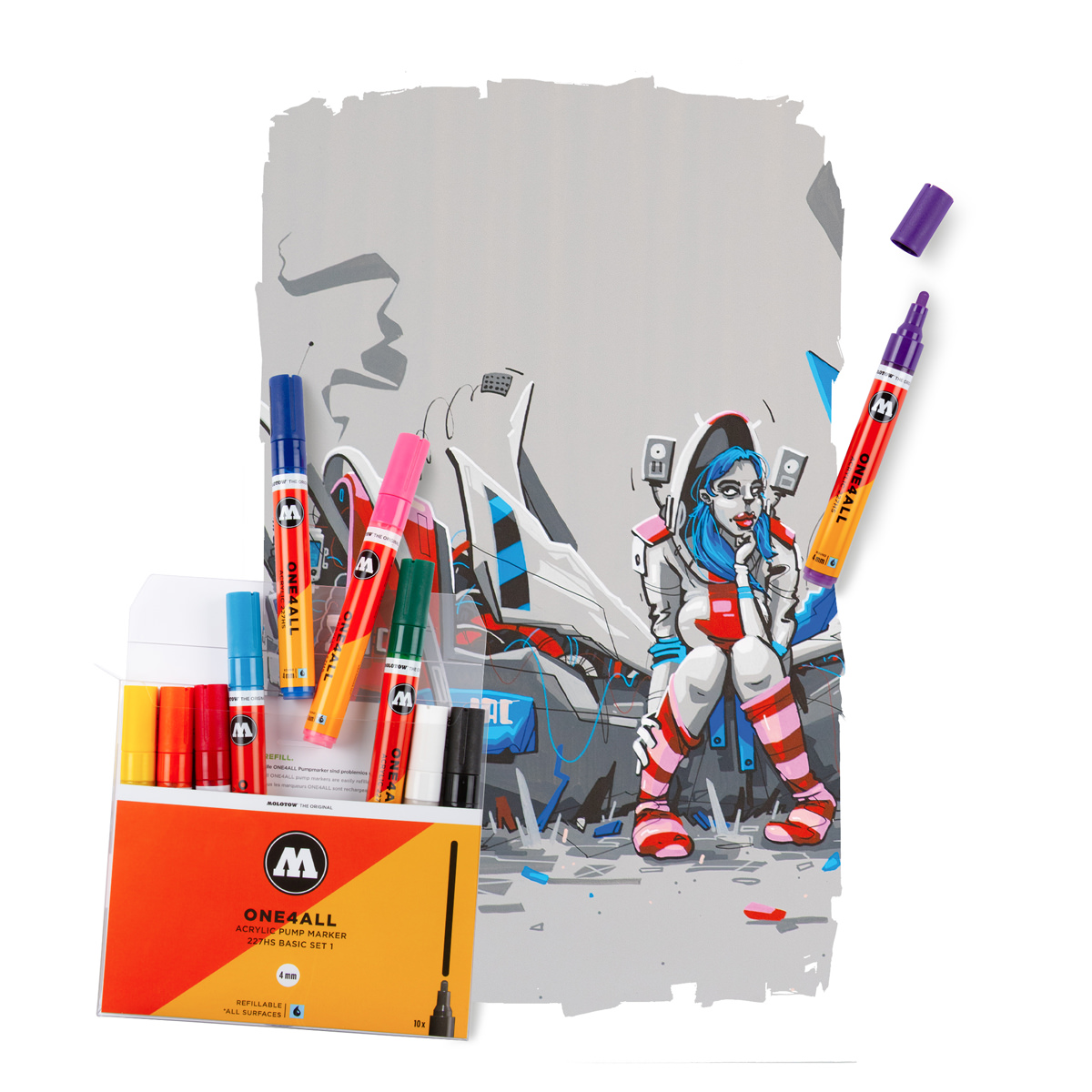 Molotow Acrylmarker ONE4ALL ACRYLIC 227HS 10er Etui, 4 mm, Basic Set 1 