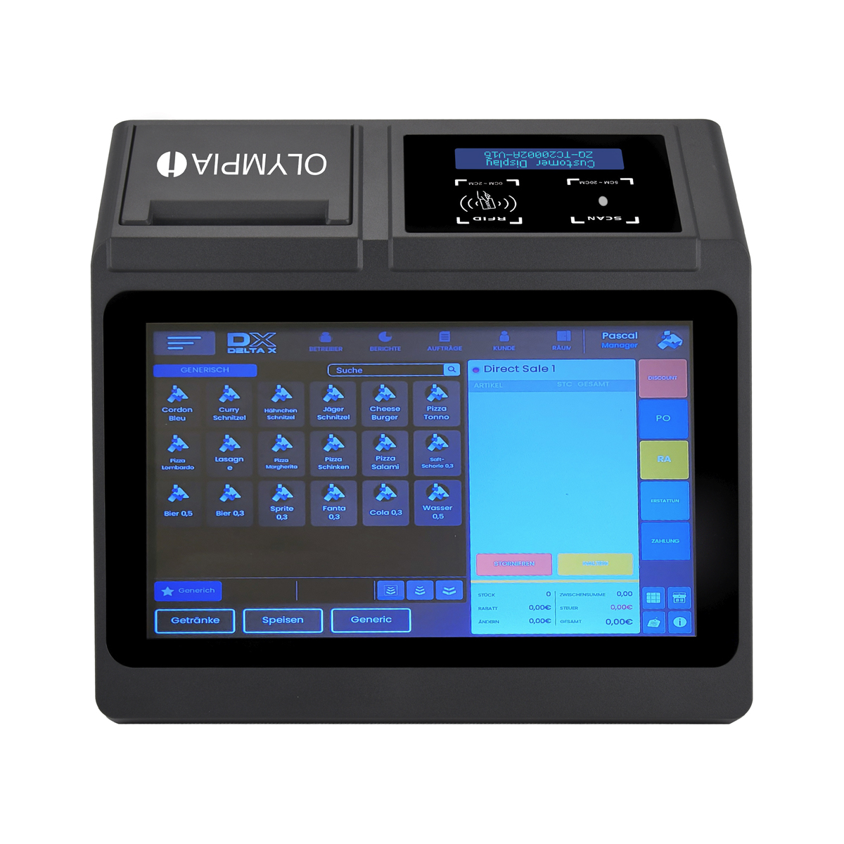 Olympia T110 Registrierkasse ohne TSE-Lizenz, 25,7cm Touchdisplay, 100 Bediener, Android 11