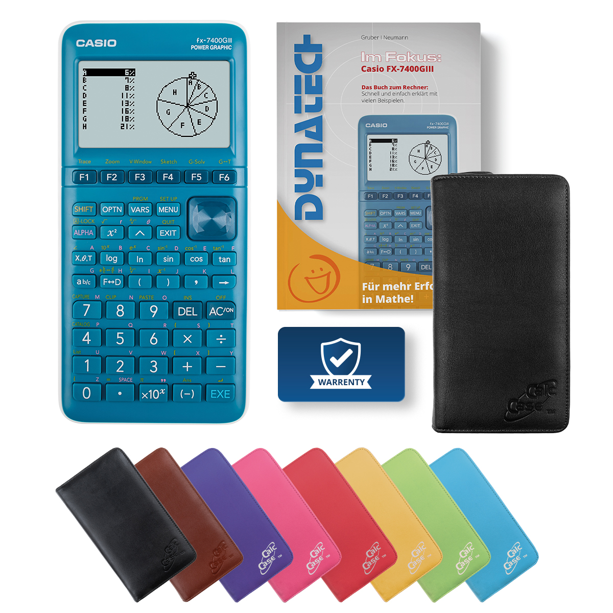 Casio FX-7400 G III Grafikrechner, Schutztasche Nappaleder schwarz & Fachbuch 
