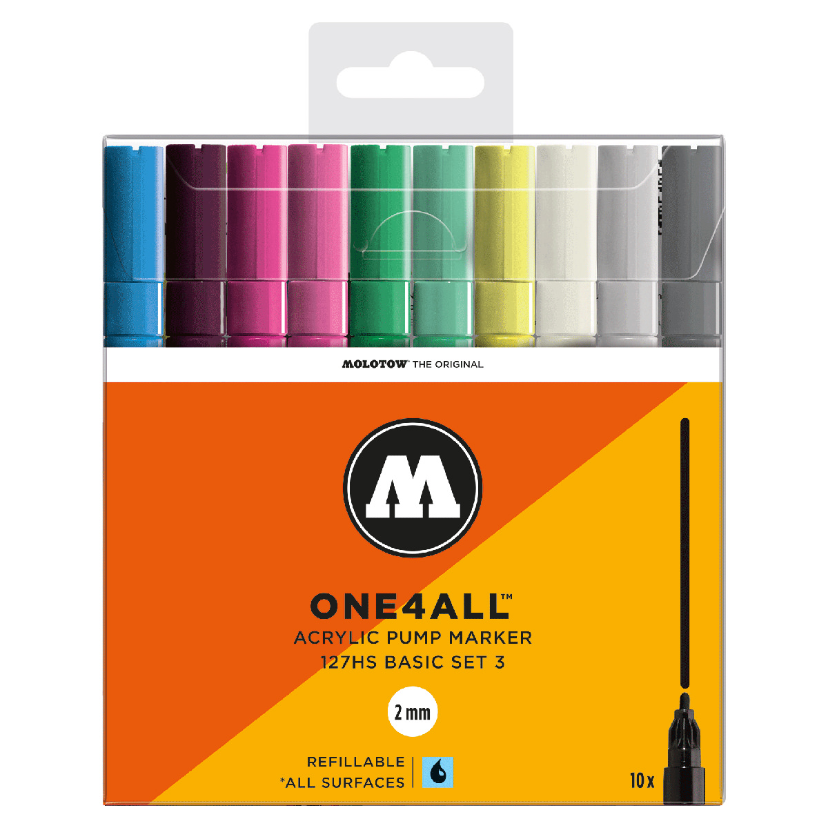 Molotow Acrylmarker ONE4ALL ACRYLIC 127HS 10er Etui, 2 mm, Basic Set 3 