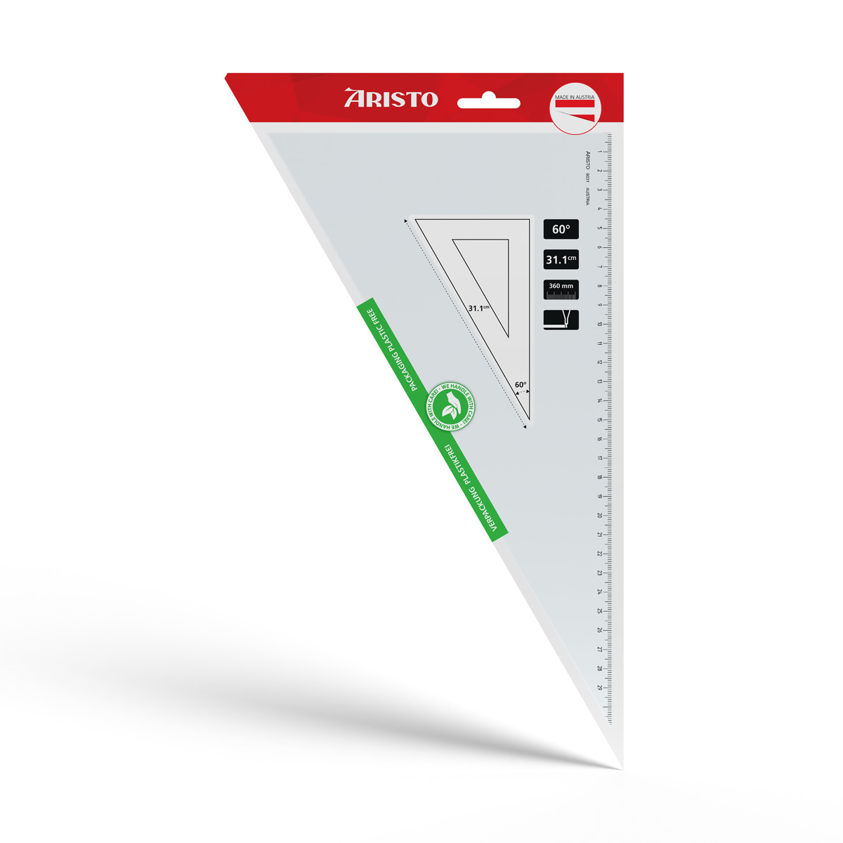 Aristo Dreieck 60 Grad ohne Facette Hypotenuse 36 cm, Teilung 31,1 cm 