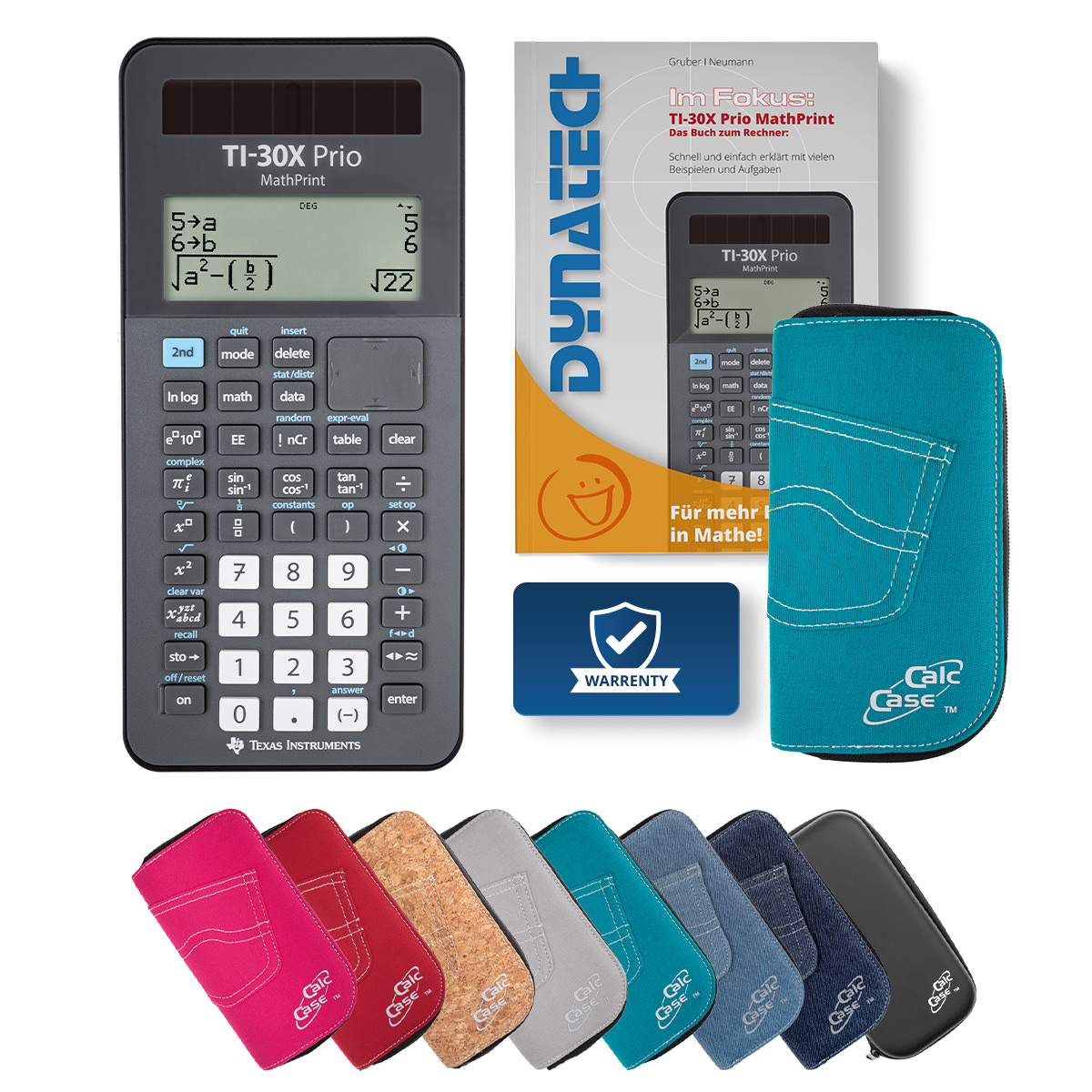 TI-30X Prio MP Schulrechner mit Schutztasche türkis und Fachbuch 