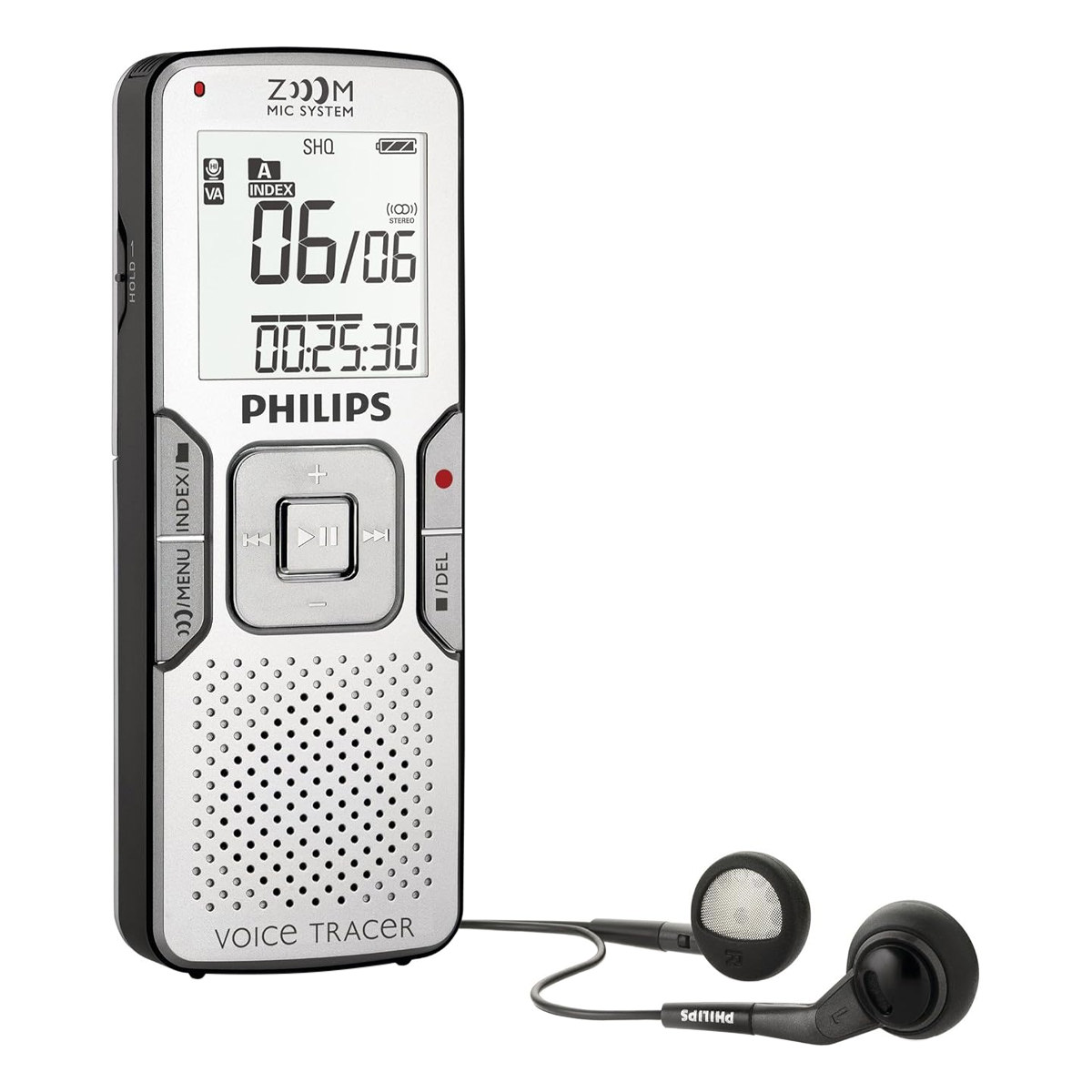 Philips LFH0865 Diktaphon Voice Tracer silber, Zoom Mikrofon, USB-Kabel, 8GB, für 8 Kopfhörer