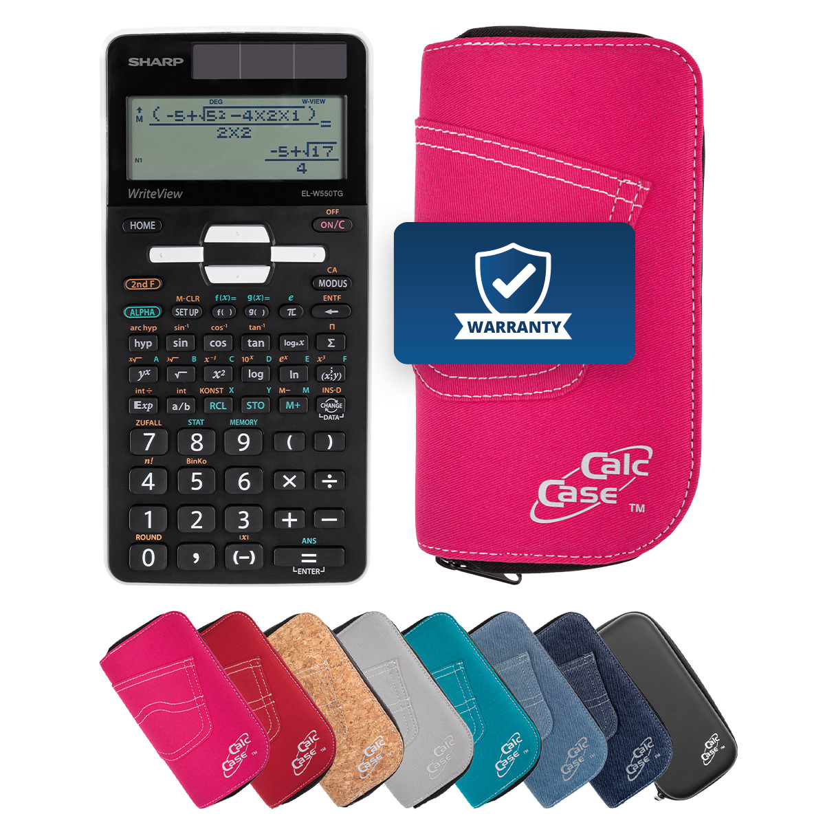 Sharp EL-W550TG Schulrechner mit Schutztasche im Jeans-Design pink 