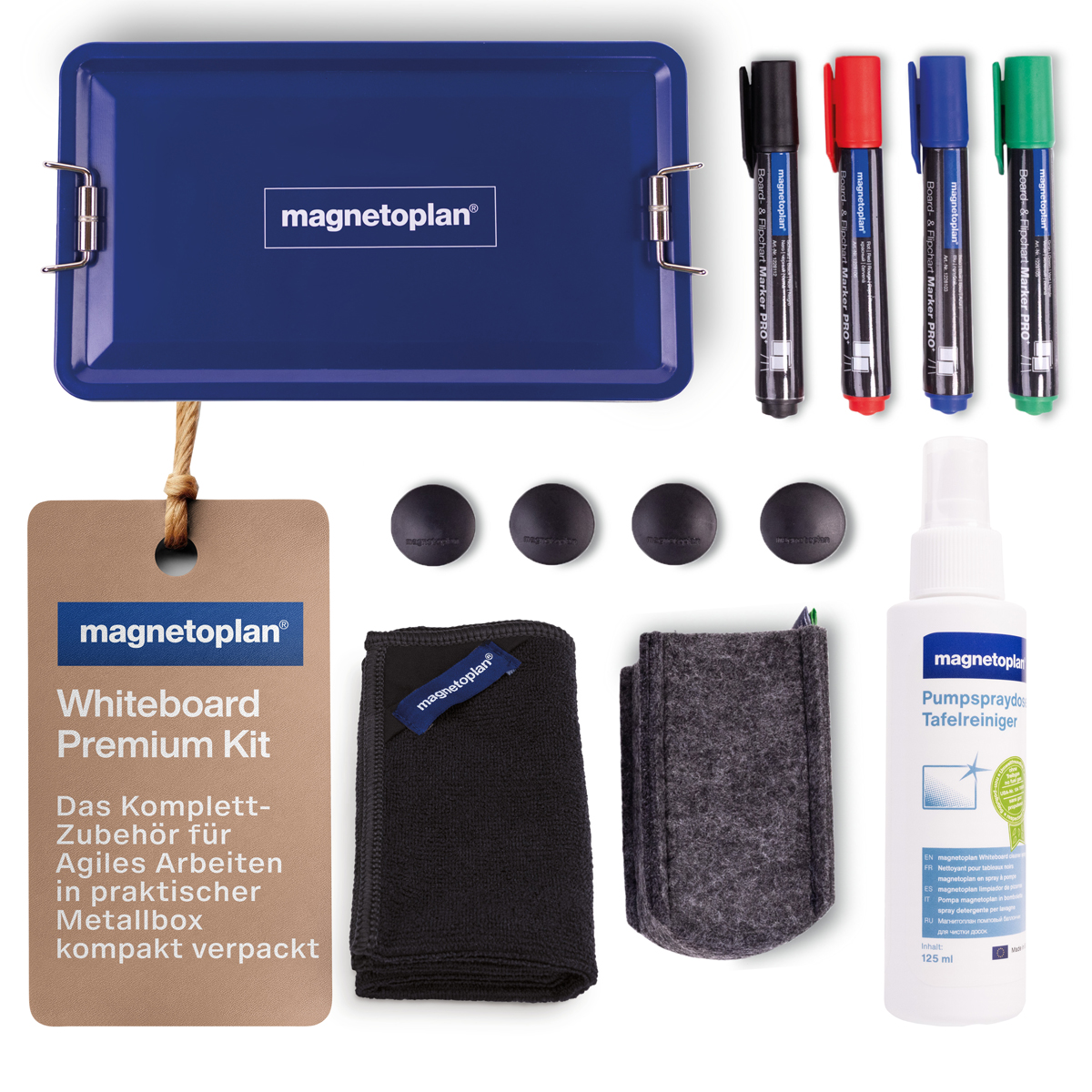 Magnetoplan Whiteboard Premium Kit, Whiteboard-Zubehör in praktischer Metalldose 