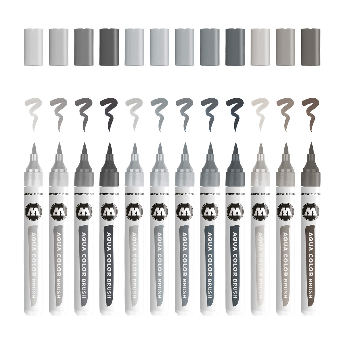 Molotow Marker AQUA COLOR BRUSH 12er Etui, Grey Set, sortiert 