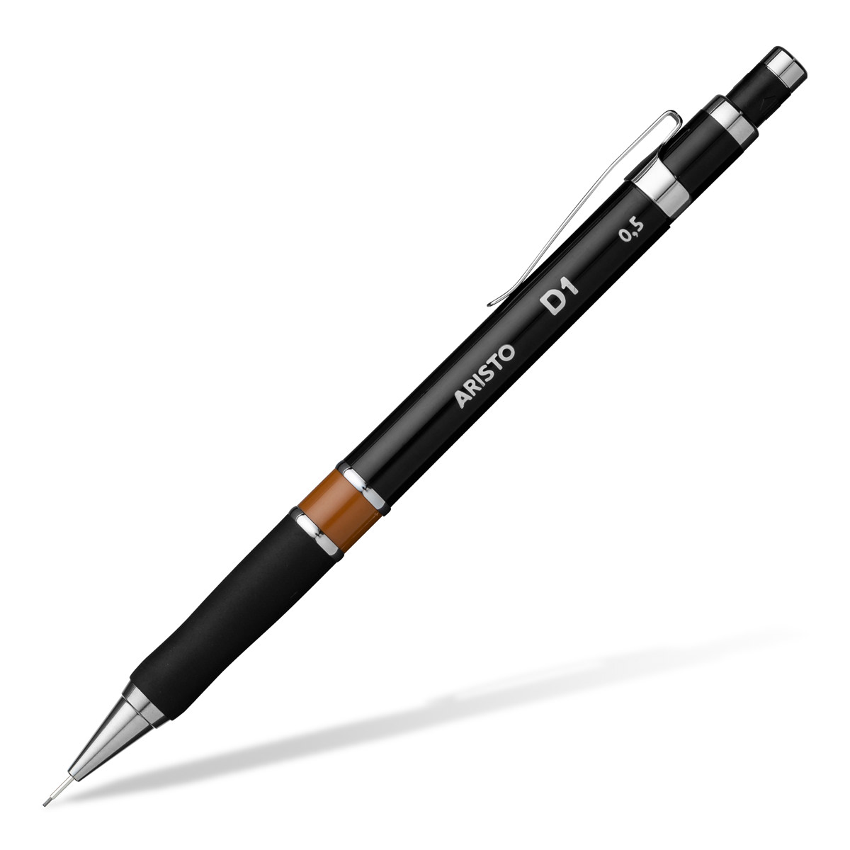 Aristo Feinminenstift D1 schwarz 0,5 mm, Gummigriffzone, Metallclip 
