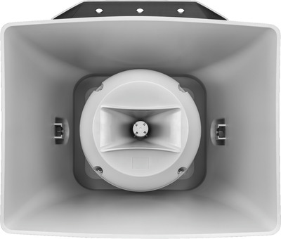 MONACOR IT-400DTM wetterfester, aktiver Druckkammerlautsprecher (Musikhorn) mit integriertem DANTE-Modul