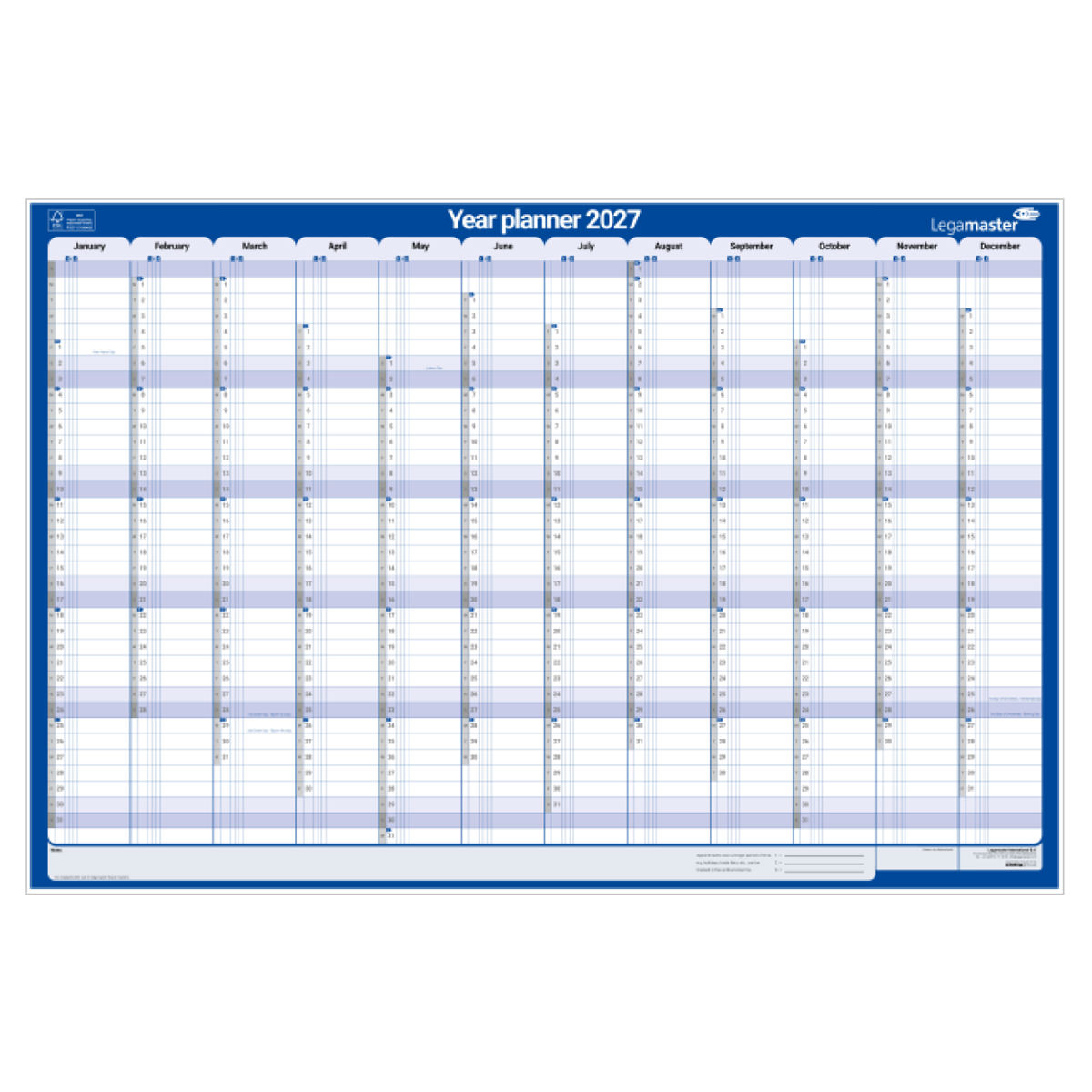 Legamaster laminierter Jahresplaner persönlich 60x90cm EN 2027 